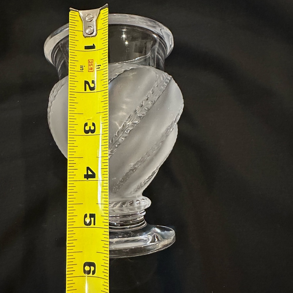 Lalique Ermenonville Frosted Crystal Vase-1950s-France-Leaf Vine-Glass-Bulbous - Picture 2 of 9